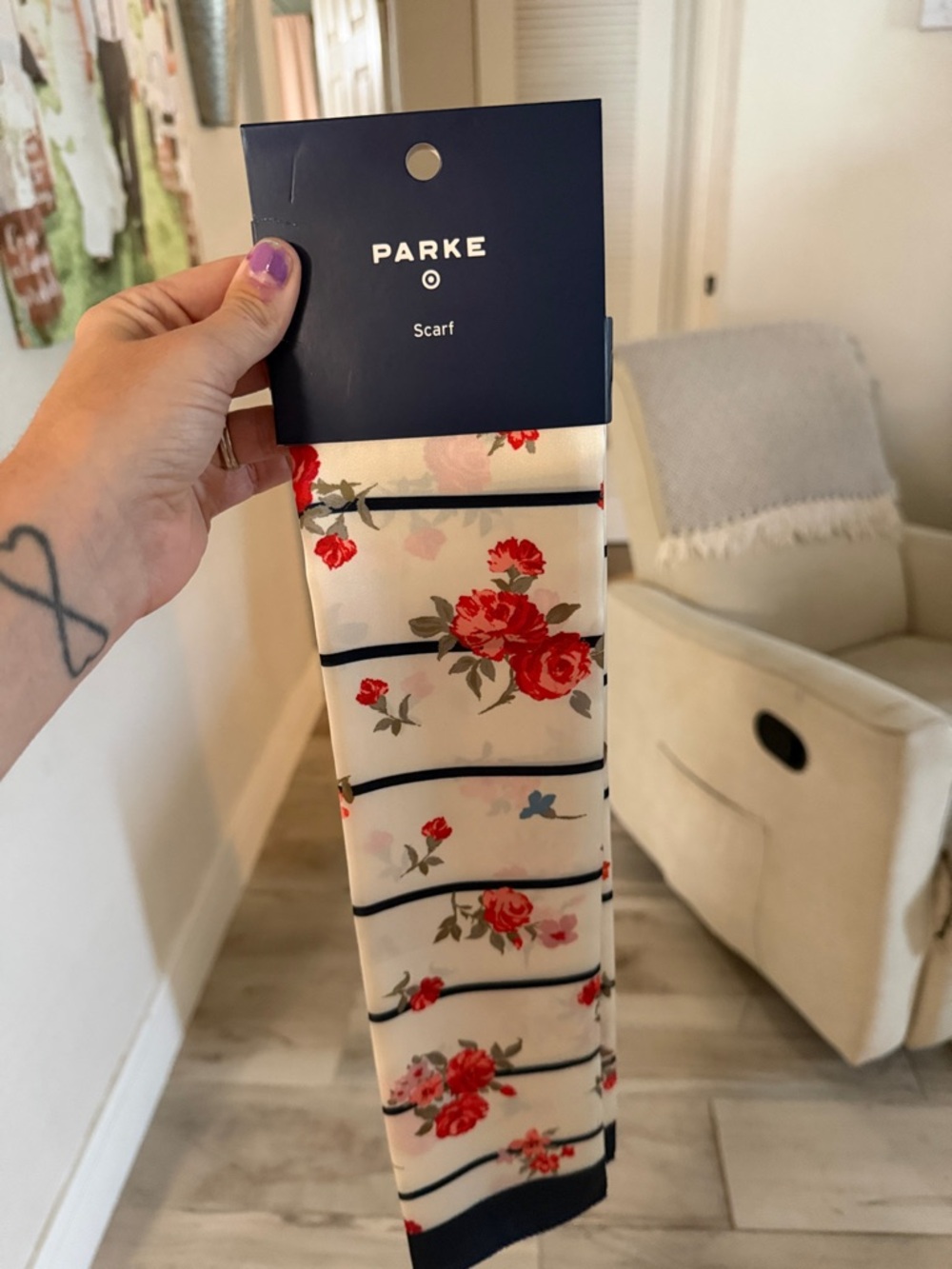 Parke Cream Floral Striped Scarf